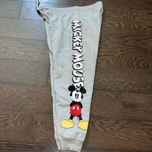 Grey Gray Mickey Mouse fleece jogging jogger sweatpants pants trousers L men’s